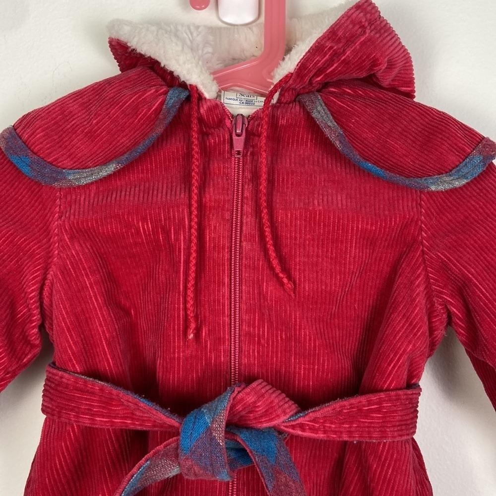 Vintage Winnie the Pooh Vintage Sears Hooded Corduroy Baby Red‎ Coat 12 Months - Picture 4 of 7